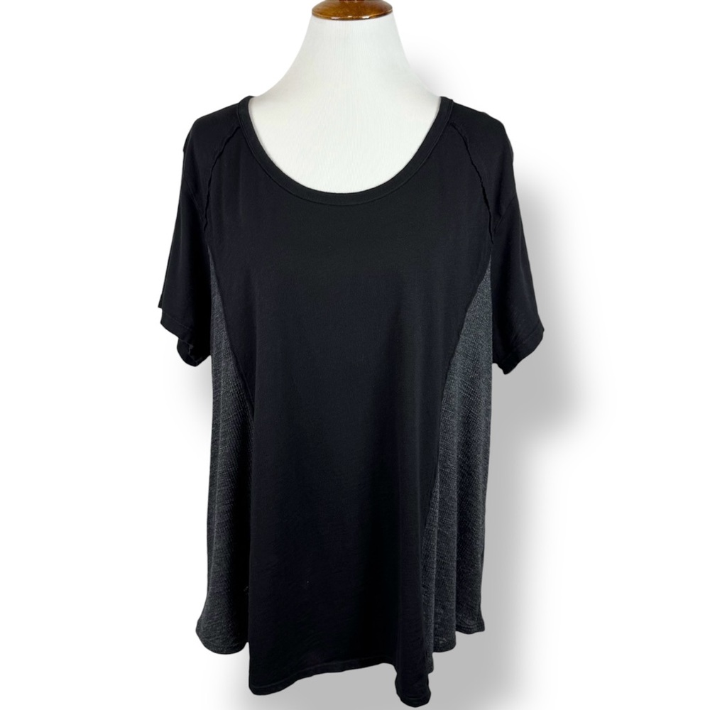 Anthropologie Black Gray Mixed Media Short Sleeve Tee 2X
